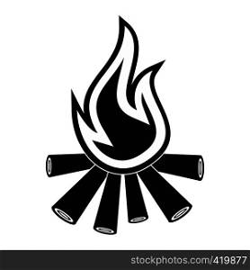 Burning bonfire black simple icon isolated on white background. Burning bonfire black simple icon