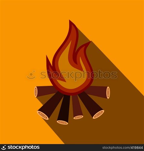 Burning bonfire flat icon on a yellow background. Burning bonfire flat icon