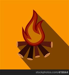 Burning bonfire flat icon on a yellow background. Burning bonfire flat icon