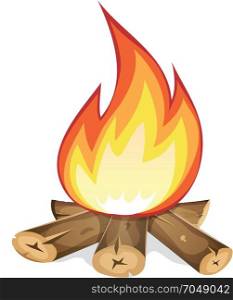 Burning Bonfire With Wood. Illustration of a cartoon bonfire burning, with wood branch and sticks