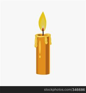 Burning candle icon in cartoon style isolated on white background. Candle icon, cartoon style