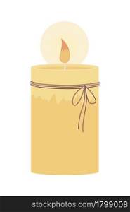Burning candle semi flat color vector object. Full sized item on white. Festive mood. Cozy and warm atmosphere isolated modern cartoon style illustration for graphic design and animation. Burning candle semi flat color vector object