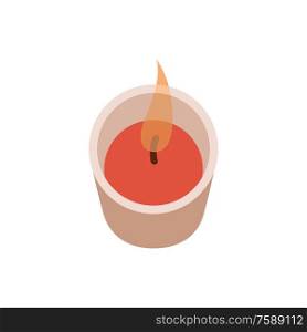 Burning candle with fire on a white background. Vector flat illustration