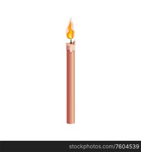 Burning candle with flame isolated religion symbol. Vector paraffin easter candle. Candle with flame isolated catholic religion sign