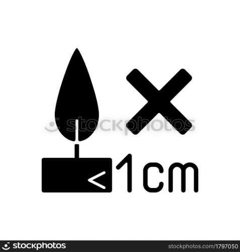 Burning candles correctly black glyph manual label icon. Container overheating danger. Fire hazard. Silhouette symbol on white space. Vector isolated illustration for product use instructions. Burning candles correctly black glyph manual label icon