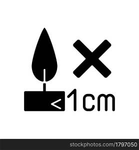 Burning candles correctly black glyph manual label icon. Container overheating danger. Fire hazard. Silhouette symbol on white space. Vector isolated illustration for product use instructions. Burning candles correctly black glyph manual label icon