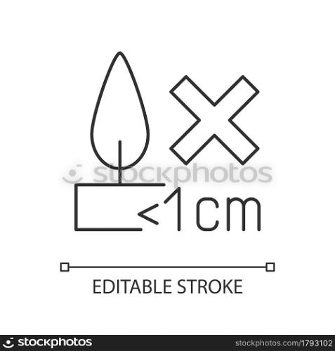 Burning candles correctly linear manual label icon. Fire hazard. Thin line customizable illustration. Contour symbol. Vector isolated outline drawing for product use instructions. Editable stroke. Burning candles correctly linear manual label icon