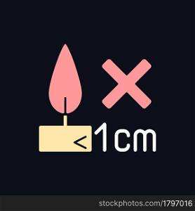 Burning candles correctly RGB color manual label icon for dark theme. Isolated vector illustration on night mode background. Simple filled line drawing on black for product use instructions. Burning candles correctly RGB color manual label icon for dark theme
