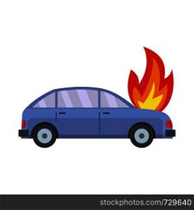 Burning car icon. Flat illustration of burning car vector icon for web. Burning car icon, flat style