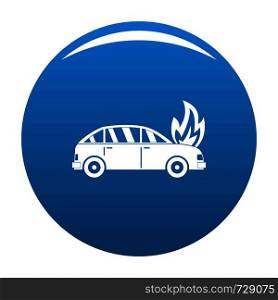 Burning car icon. Simple illustration of burning car vector icon for any design blue. Burning car icon vector blue