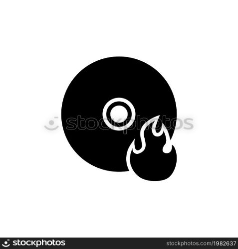 Burning CD, Burn DVD. Flat Vector Icon illustration. Simple black symbol on white background. Burning CD, Burn DVD sign design template for web and mobile UI element. Burning CD, Burn DVD Flat Vector Icon