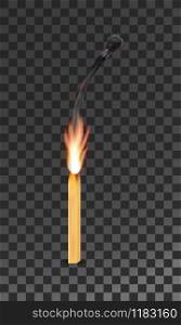 burning charred wooden match with flame vector illustration isolated on white background