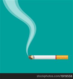 burning cigarette with smoke. Vector illustration in flat style. burning cigarette with smoke