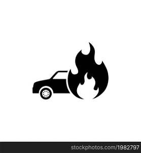 Burning Fire Car. Flat Vector Icon. Simple black symbol on white background. Burning Fire Car Flat Vector Icon