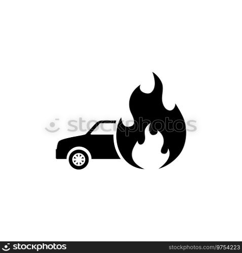 Burning Fire Car. Flat Vector Icon. Simple black symbol on white background. Burning Fire Car Flat Vector Icon