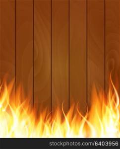 Burning Fire Special Light Effect Flames on Wood Boards Background. Vector Illustration EPS10. Burning Fire Special Light Effect Flames on Wood Boards Backgrou
