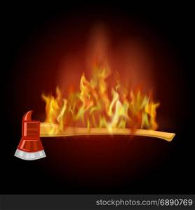 Burning Firefighter Axe Icon with Fire Flame. Burning Firefighter Axe Icon with Fire Flame Isolated on Black Background