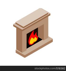Burning fireplace icon in isometric 3d style on a white background. Burning fireplace icon, isometric 3d style