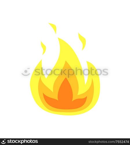 Burning flame tongues vector isolated icon. Yellow fire flames, hot campfire or bonfire, realistic flammable heat sparks, blazing flaming explosion of heat. Burning Flame Tongues Vector Isolated Icon of Fire