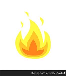 Burning flame tongues vector isolated icon. Yellow fire flames, hot campfire or bonfire, realistic flammable heat sparks, blazing flaming explosion of heat. Burning Flame Tongues Vector Isolated Icon of Fire