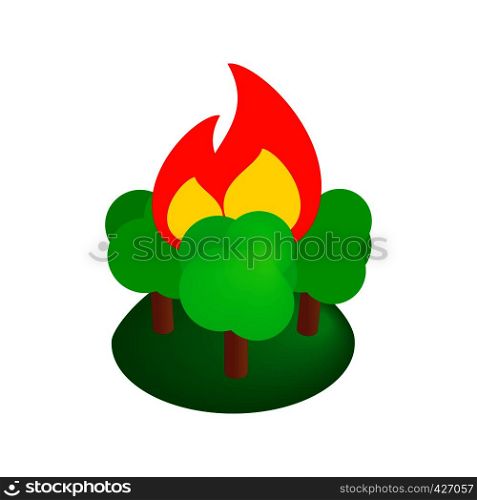 Burning forest trees isometric 3d icon on a white background. Burning forest trees isometric 3d icon