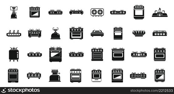 Burning gas stove icons set simple vector. Kitchen cooking. Cook food. Burning gas stove icons set simple vector. Kitchen cooking