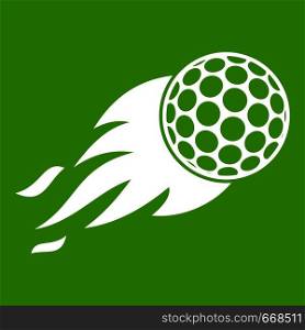 Burning golf ball icon white isolated on green background. Vector illustration. Burning golf ball icon green