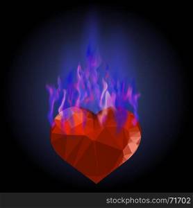 Burning Heart with Blue Fire Flame Isolated on Black Background. Burning Heart with Blue Fire Flame