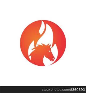 Burning horse in fire flame logo vector design template. Speed, freedom and strength symbol.	