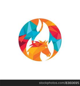 Burning horse in fire flame logo vector design template. Speed, freedom and strength symbol. 