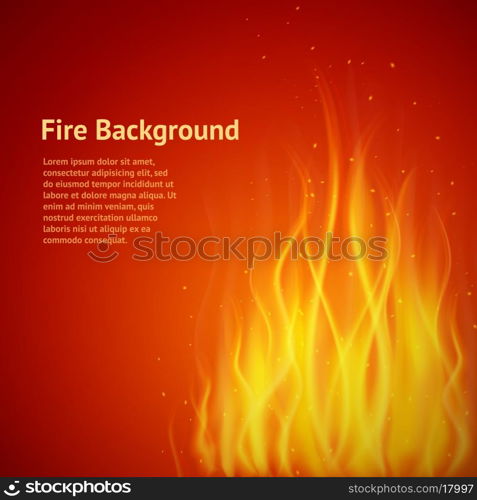 Burning hot flame campfire heat strokes realistic fire on red background vector illustration