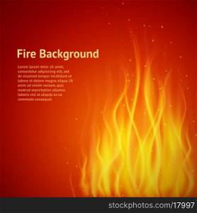 Burning hot flame campfire heat strokes realistic fire on red background vector illustration
