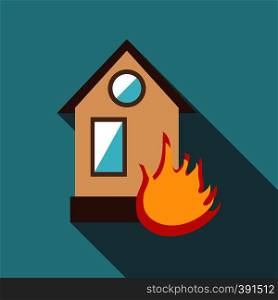 Burning house icon. Flat illustration of burning house vector icon for web. Burning house icon, flat style