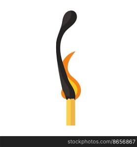 Burning match animation and flame ignite wooden stick. Matchstick fire sequence isolated icon. Cartoon burnt step and element . Flammable match vector illustration