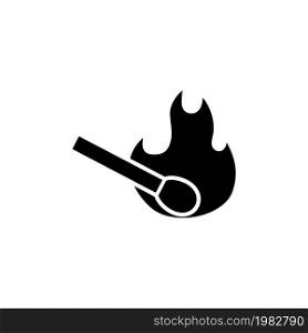 Burning Match. Flat Vector Icon. Simple black symbol on white background. Burning Match Flat Vector Icon