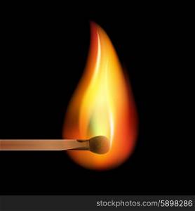 Burning match on a black background vector.. Burning match on a black background vector