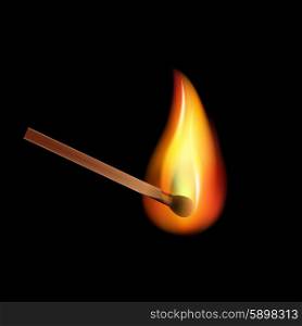 Burning match on a black background vector.. Burning match on a black background vector