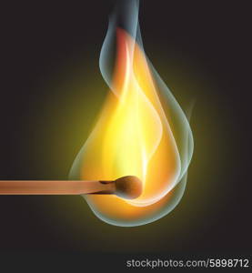 Burning match on a black background vector.. Burning match on a black background vector