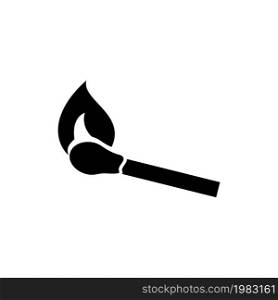 Burning Match Stick, Ablaze Matchstick. Flat Vector Icon illustration. Simple black symbol on white background. Burning Match Stick, Arson Matchstick sign design template for web and mobile UI element