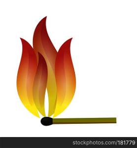 Burning Match with Fire Flame Isolated on White Background. Burning Match with Fire Flame