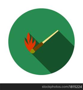 Burning Matchstik Icon. Flat Circle Stencil Design With Long Shadow. Vector Illustration.