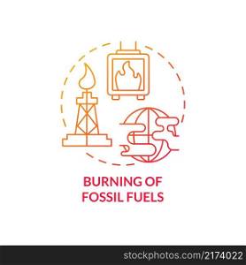 Burning of fossil fuels red gradient concept icon. Reasons for climate change abstract idea thin line illustration. Isolated outline drawing. Editable stroke. Roboto-Medium, Myriad Pro-Bold fonts used. Burning of fossil fuels red gradient concept icon