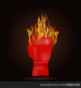 Burning Red Glove with Fire Flame. Burning Red Glove with Fire Flame Isolated on Black Background