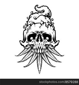 Burning Skull Eat Leaf Weed Cannabis Vector illustrations for your work Logo, mascot merchandise t-shirt, stickers and Label designs, poster, greeting cards advertising business company or brands.