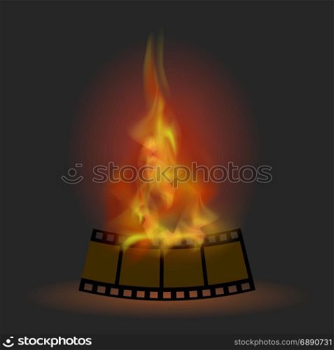 Burning Stripe with Fire Flame Isolated on Dark Background. Burning Stripe with Fire Flame