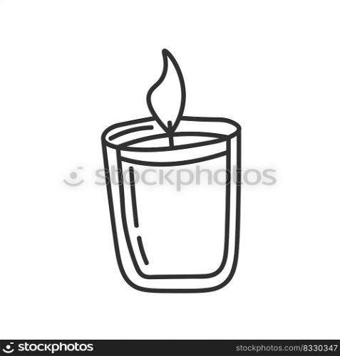 Burning tea light candle isolated on white background. Vector hand-drawn illustration in doodle style. Suitable for cards, logo, decorations.