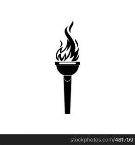 Burning torch black simple icon isolated on white background. Burning torch black simple icon
