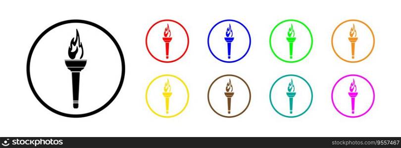 Burning torch icon in different colors on a white background.