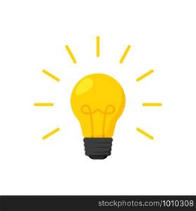 burning yellow light bulb in flat style, vector. burning yellow light bulb in flat style