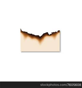 Burnt scorched piece of paper. Vector parchment sheet with dirty edges left by fire or flame. Piece of paper with burnt edges isolated page
